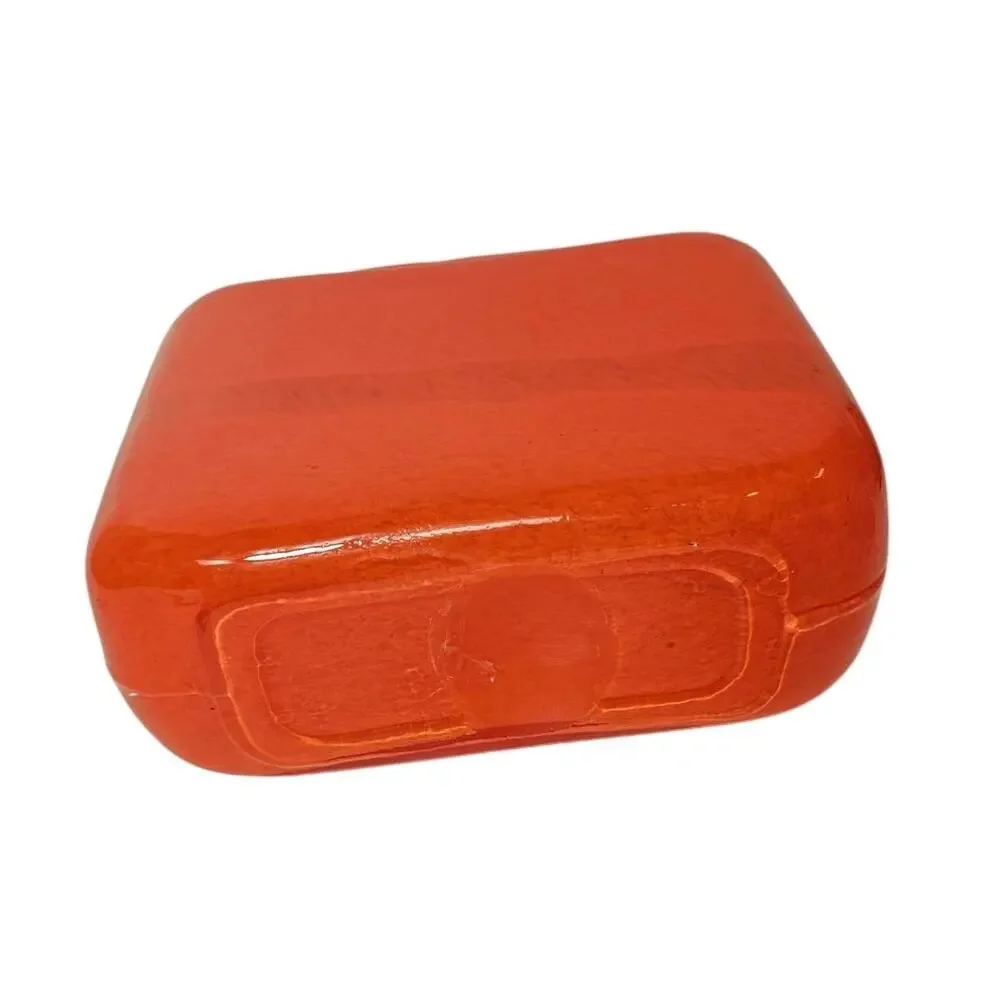 Crate & Barrel Vintage Rectangle Orange Blown Glass Vase Heavy Contemporary